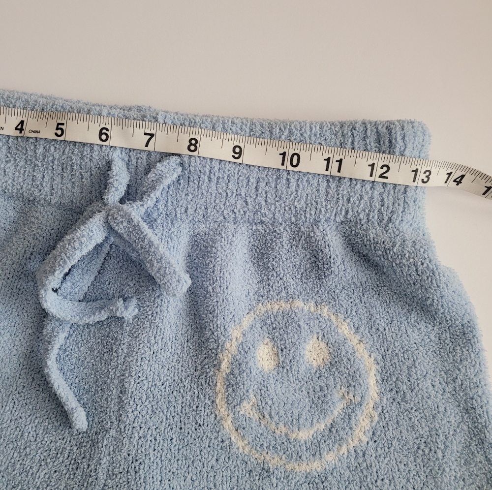 Soft Blue Knit Women's Lounge Shorts with Smiley Design - Picture 3 of 6